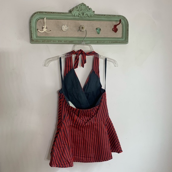 Anthropologie Odille striped cross over halter peplum top red 4 small - Picture 4 of 5